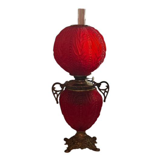 Pittsburgh  “Beaded Drape” Chamber Lamp in Red (Cardinal) Satin Glass - Rare