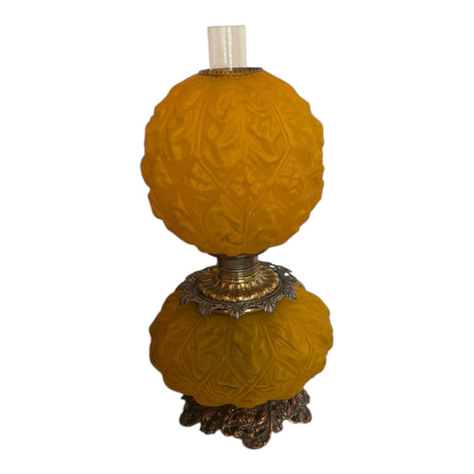 Consolidated “Diamond Drape" or "Victoria” Chamber Lamp in Yellow Satin Glass - Very Rare