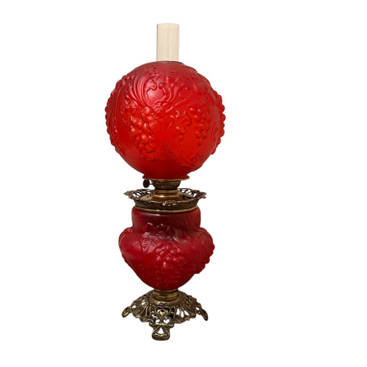 Pittsburgh “Vintage” (Grape) Chamber Lamp in Red (Cardinal) Satin Glass - Rare