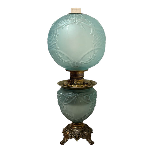 Consolidated "Garland" Chamber Lamp in Blue Satin Glass - Extremely Rare