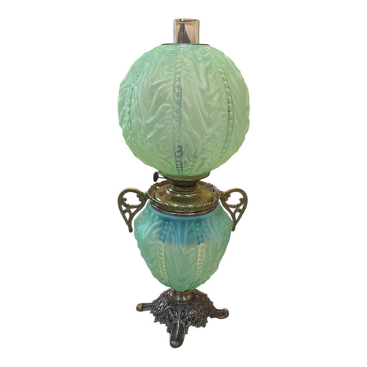 Pittsburgh “Beaded Drape” Chamber Lamp in Green Satin Glass - Extremely Rare